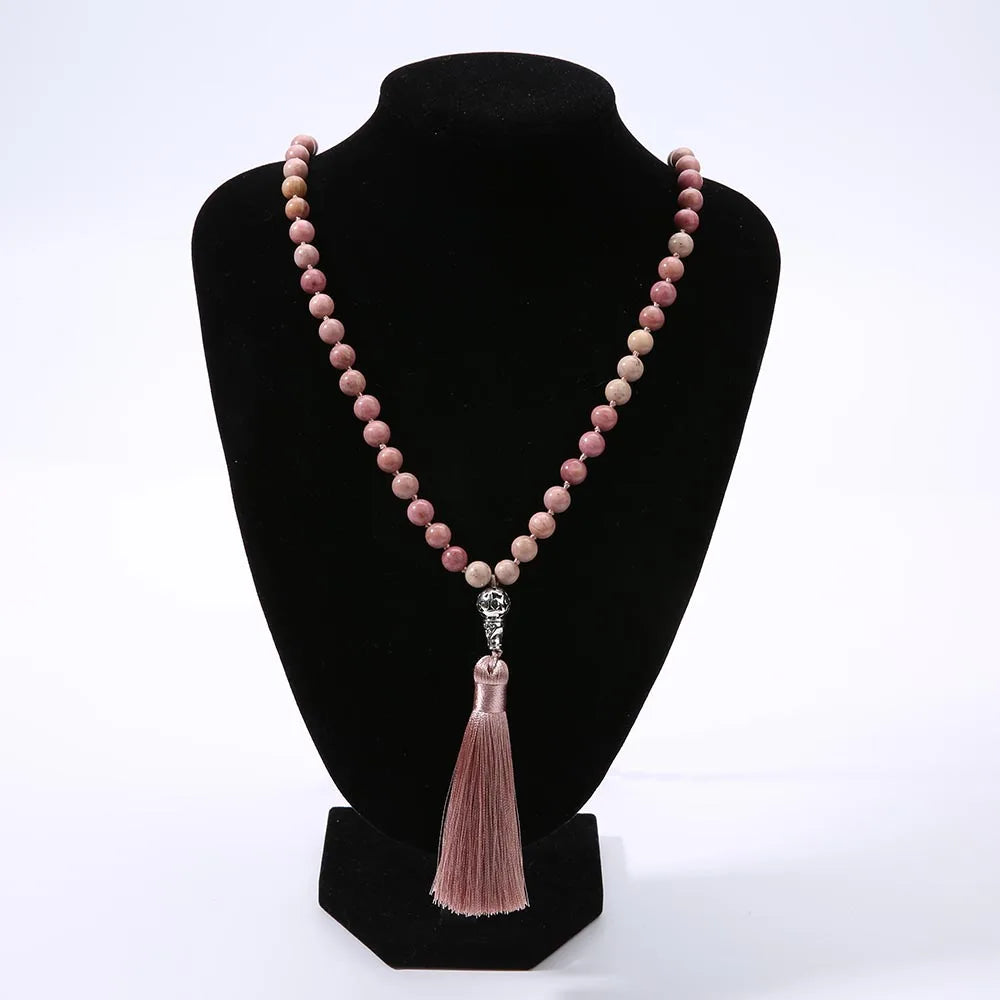 Natural Rhodochrosite Beaded Necklace with Tree of Life Pendant