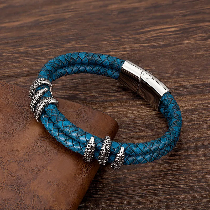 Vintage Blue Leather Dragon Claw Bracelets