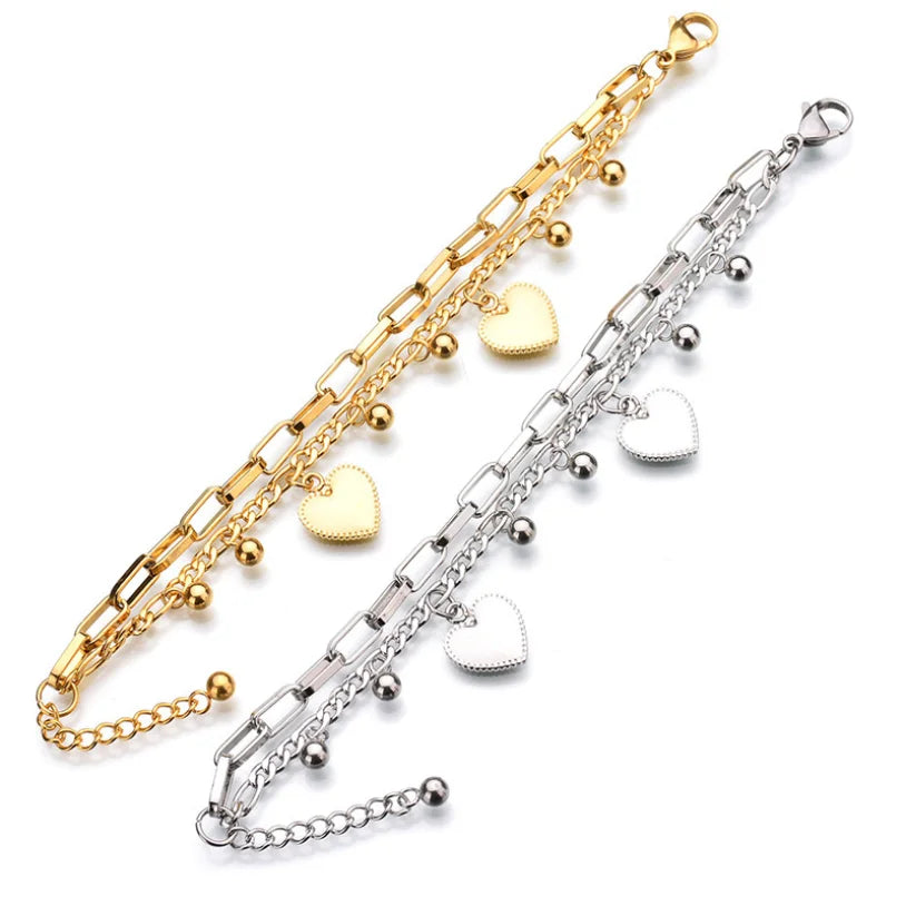 Elegant 2 Layer Lovers Heart Charm Bracelet