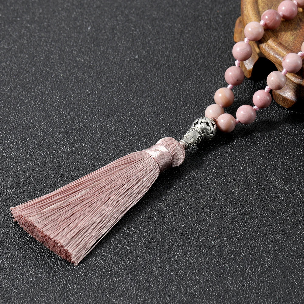 Natural Rhodochrosite Beaded Necklace with Tree of Life Pendant