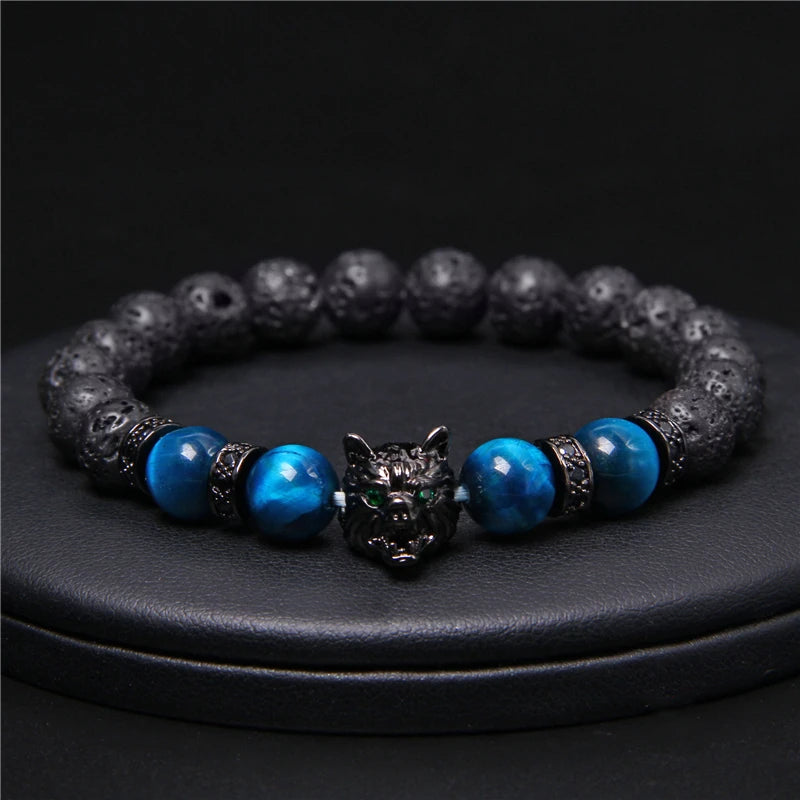 Alpha Wolf Head Charm Protection Diffuser Bracelet