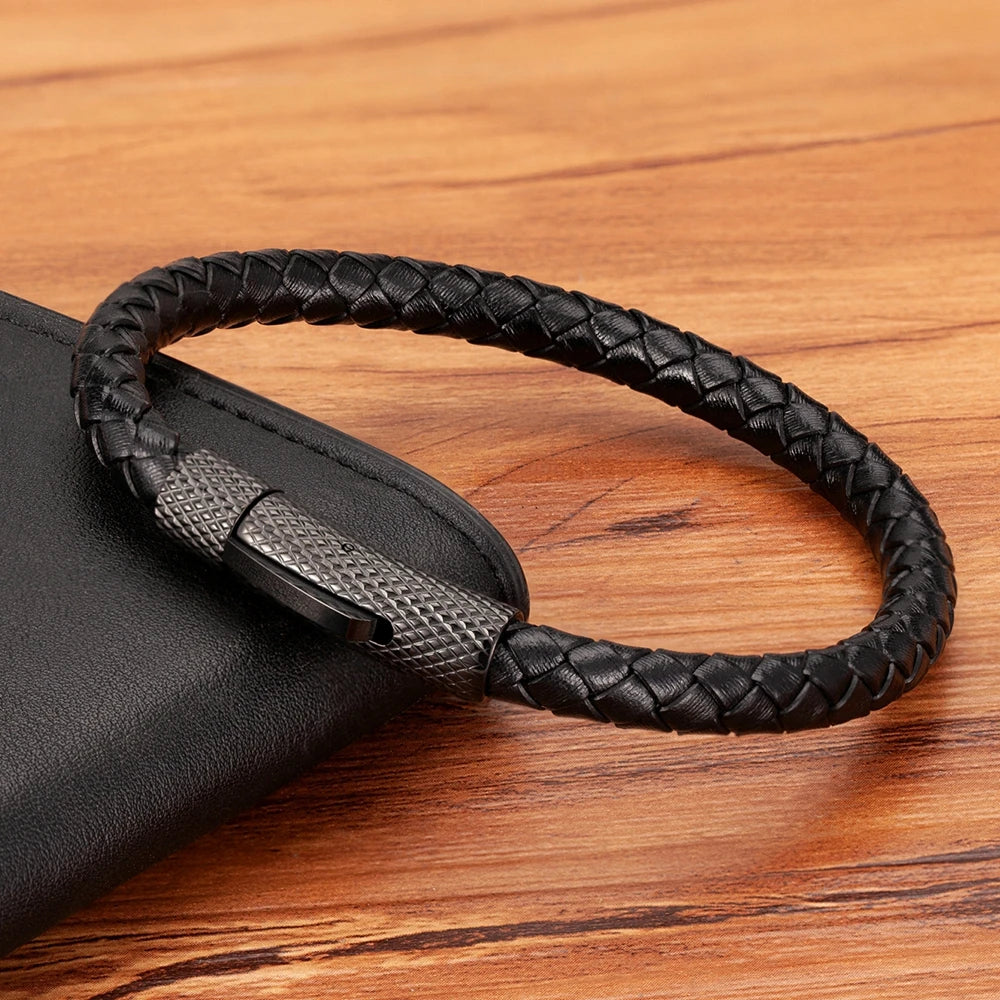 Gentle Men's Combination Stainless Steel Leather Bracelet