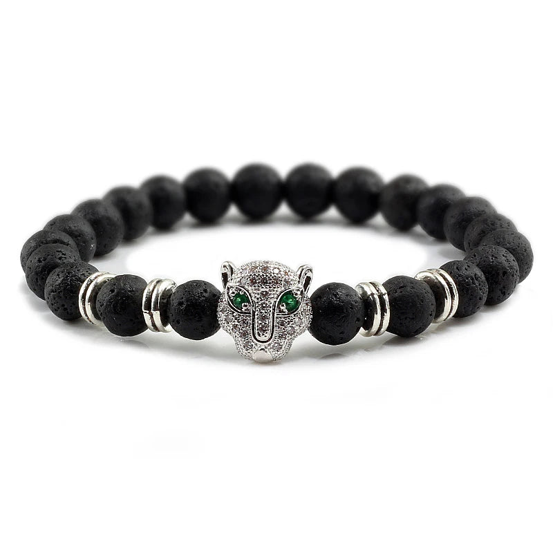 Leopard Head Black Natural Stone Bracelet