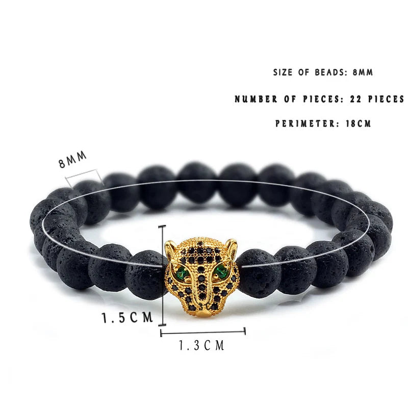 Leopard Head Black Natural Stone Bracelet