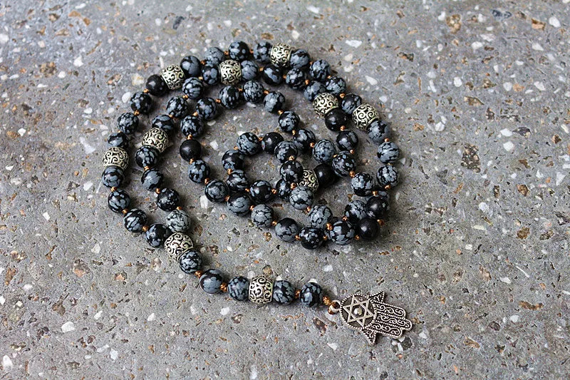 Spiritual Long Lariat Natural stone Hamsa Pendant Necklace