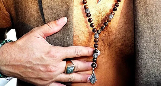 Spiritual Long Lariat Natural stone Hamsa Pendant Necklace