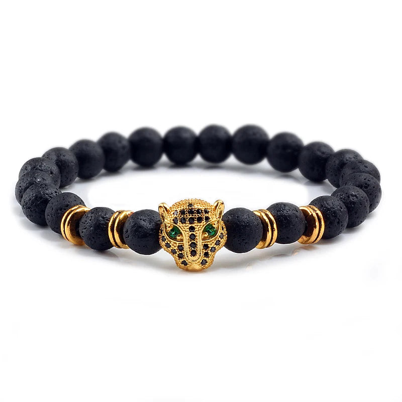 Leopard Head Black Natural Stone Bracelet
