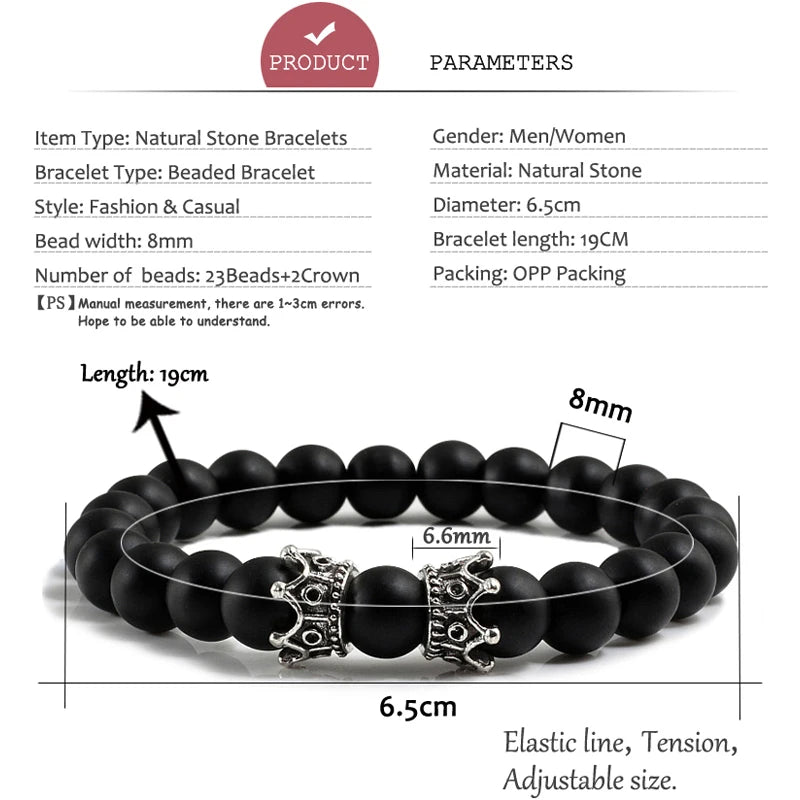 Gold Black & Silver Double Crown Stone Bracelets