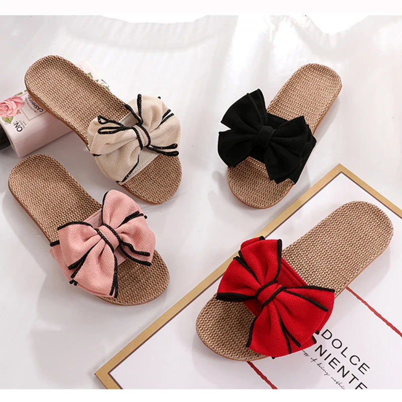 New Casual Bow-knot Soft Floor Linen Slipper