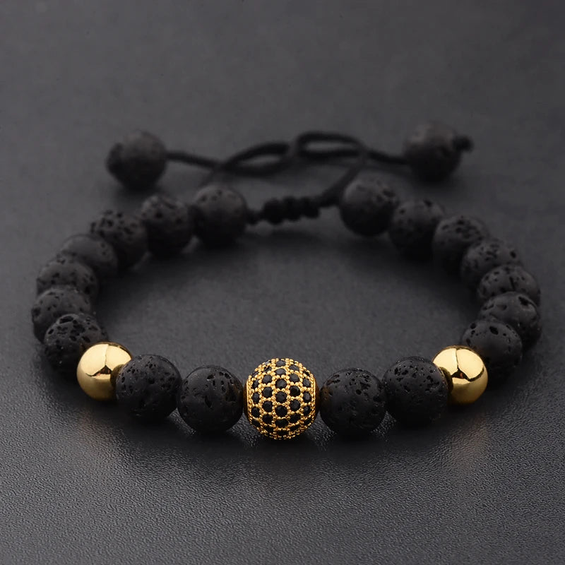 Luxury Round Black Pave Lava Weaving Bracelet