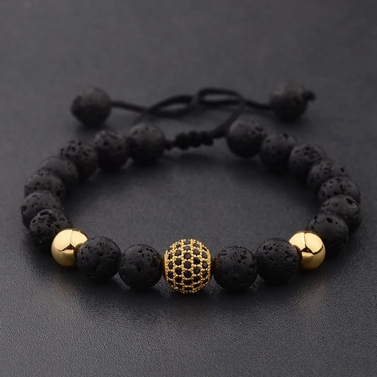 Luxury Round Black Pave Lava Weaving Bracelet