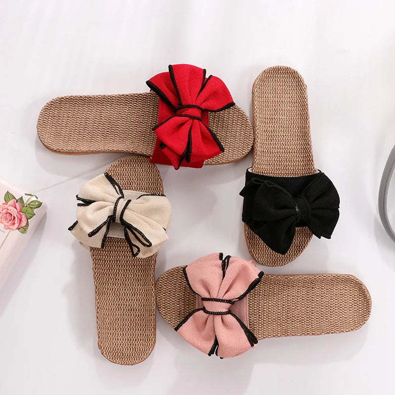 New Casual Bow-knot Soft Floor Linen Slipper