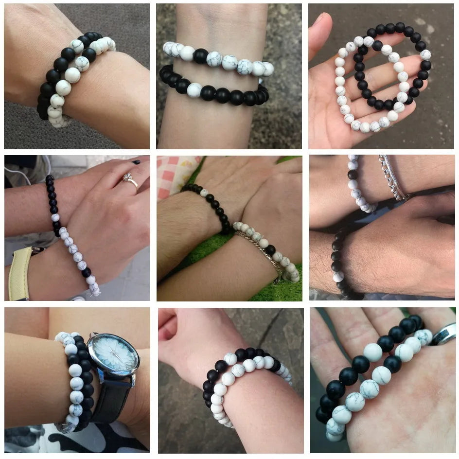 Couples Distance Connection Natural Stone Bracelet Sets