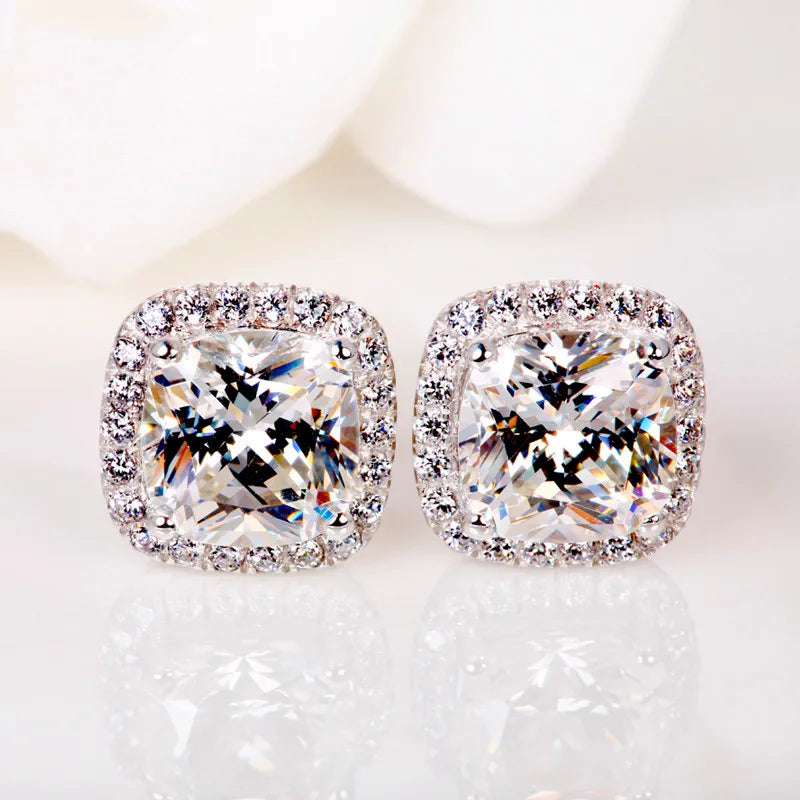 Silver Birthstone Crystal Stone Double Stud Earrings