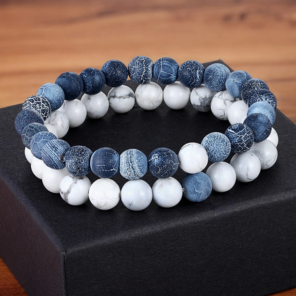 Couples Distance Connection Natural Stone Bracelet Sets