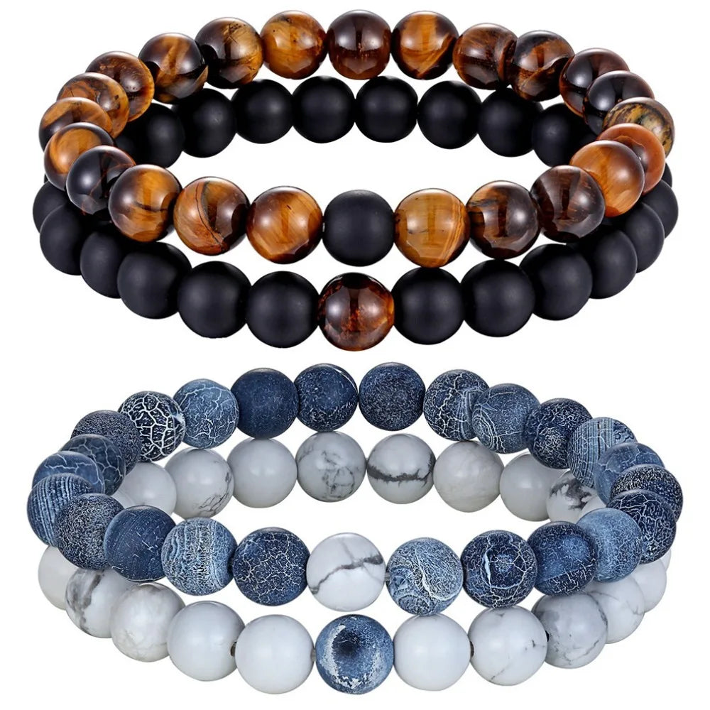 Couples Distance Connection Natural Stone Bracelet Sets