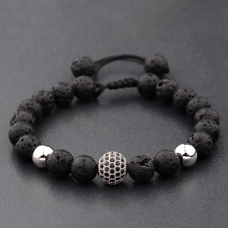 Luxury Round Black Pave Lava Weaving Bracelet
