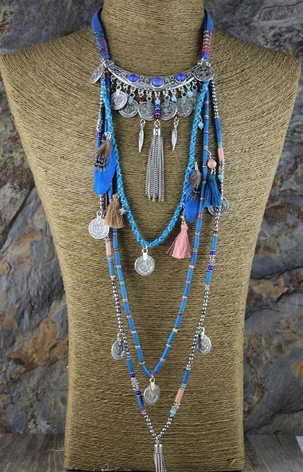Gypsy Vintage Tribal Collar Tibet Long Necklace