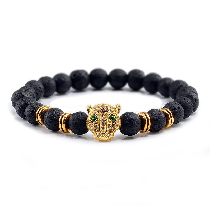 Leopard Head Black Natural Stone Bracelet