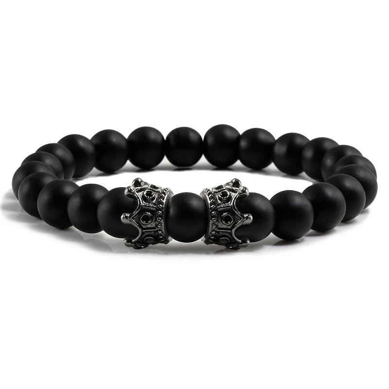 Gold Black & Silver Double Crown Stone Bracelets