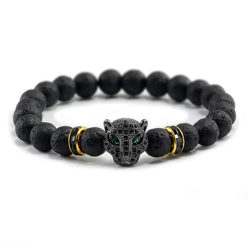 Leopard Head Black Natural Stone Bracelet