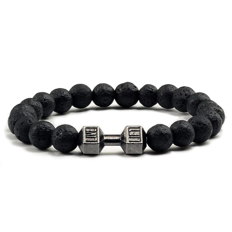 Natural Volcanic Stone Dumbbell Charm Strand Bracelets