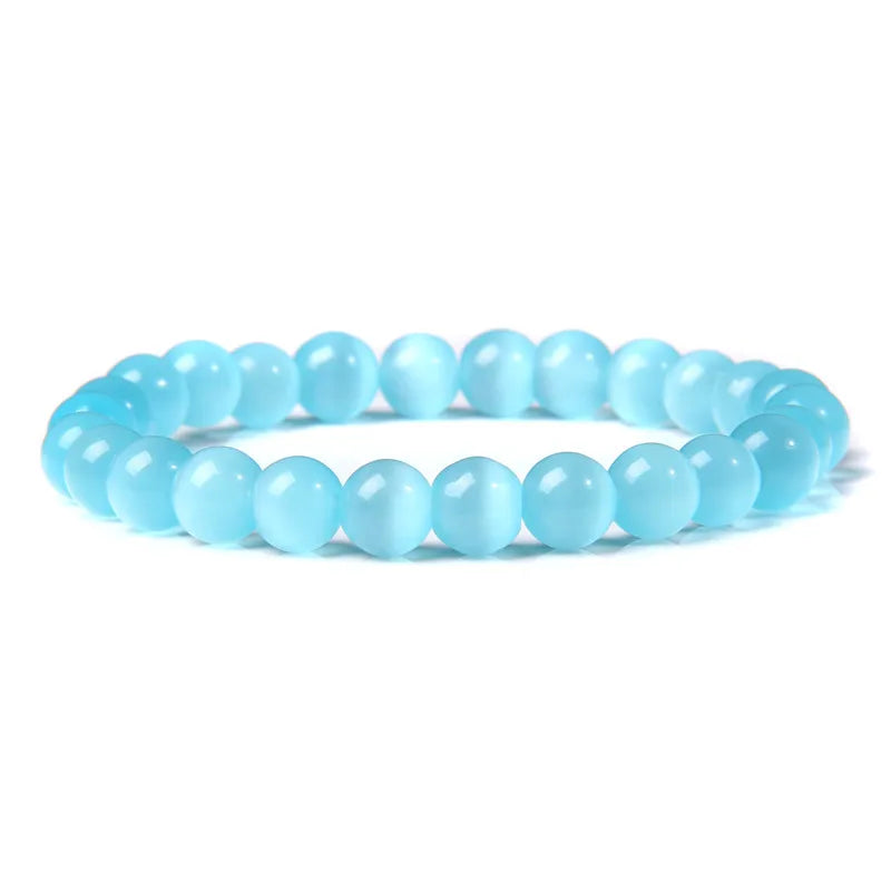 Vibrant Rainbow Pastel Color Cat Eye Stone Beads Bracelets