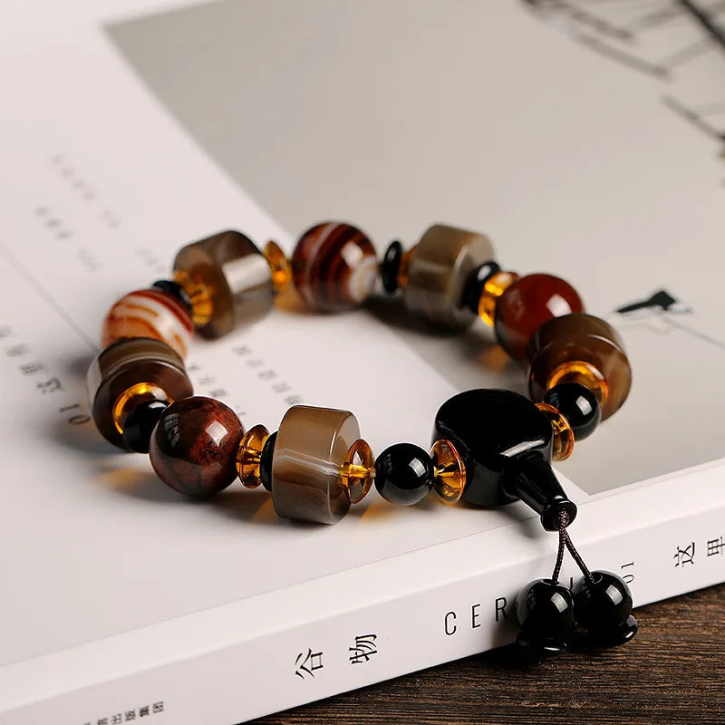Militant Natural Agate Resin Charm Beaded Bracelet