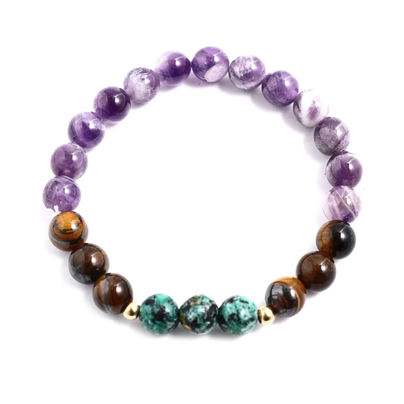 Natural Amethyst Yellow Tiger Eye Turquesa Africana Necklace Bracelet Set