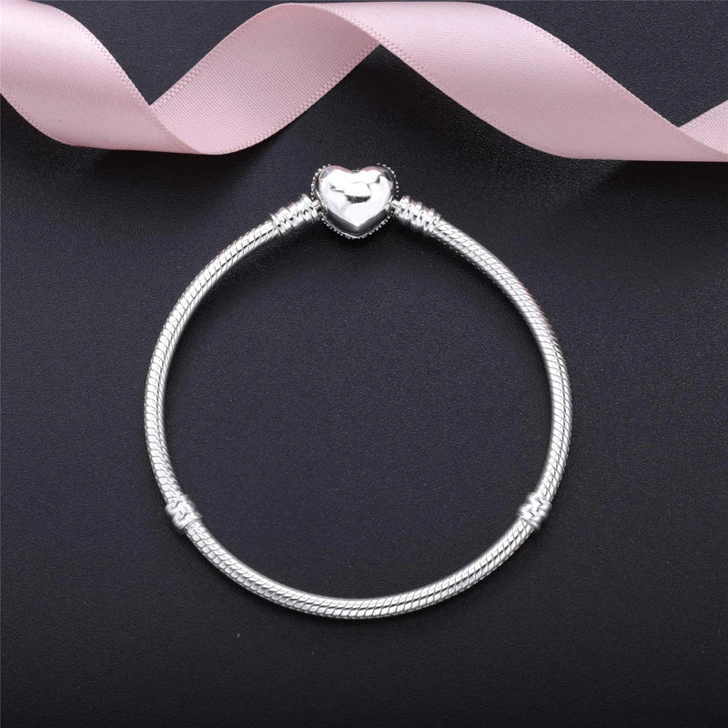 Fine Antique Silver Heart Clasp Snake Chain Bracelet