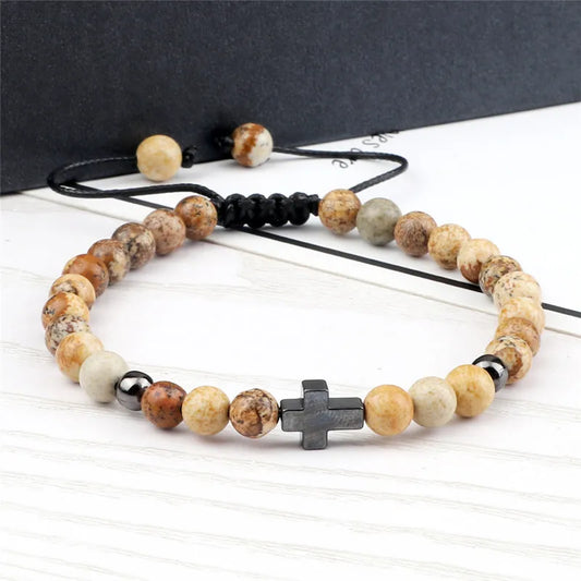 Shine Natural Lava Cross Stone Adjustable Bracelets