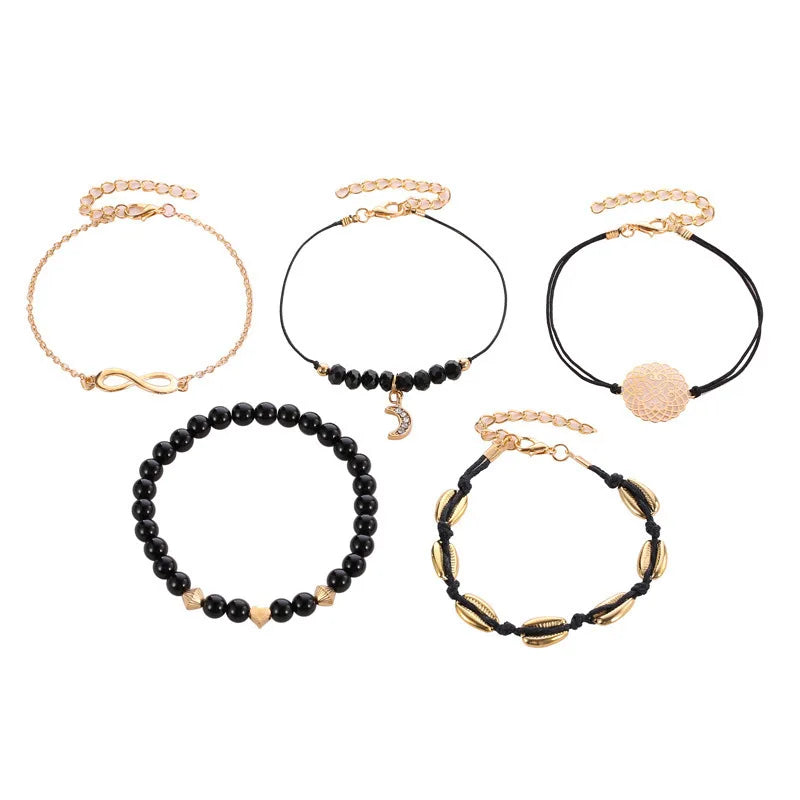Elegant Black Gold Sliver Jewels Charm Bracelet set