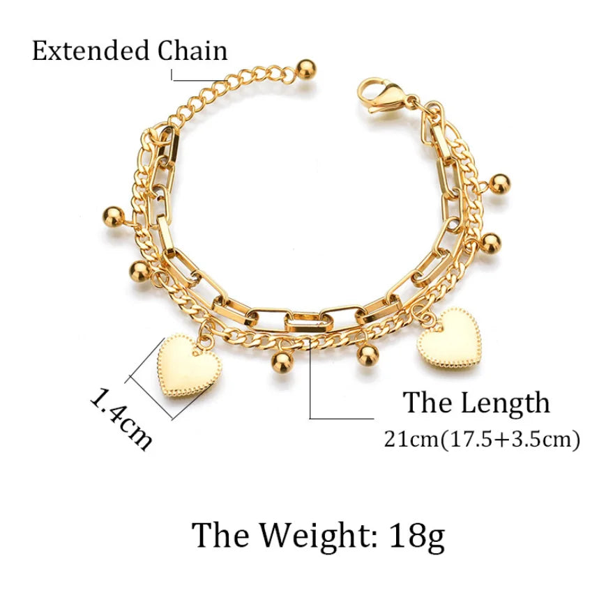Elegant 2 Layer Lovers Heart Charm Bracelet