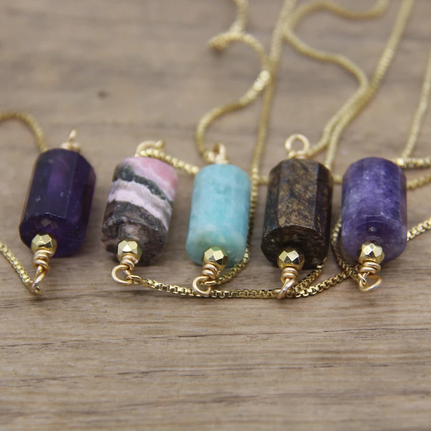 Natural Cylinder Gem Crystal Gold Bracelets