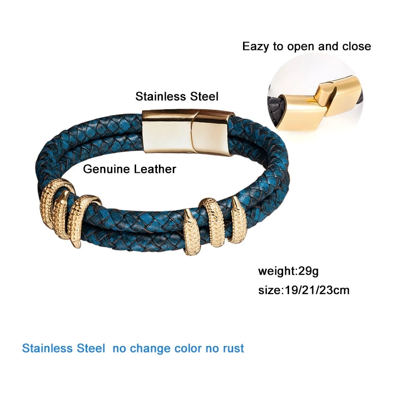 Vintage Blue Leather Dragon Claw Bracelets