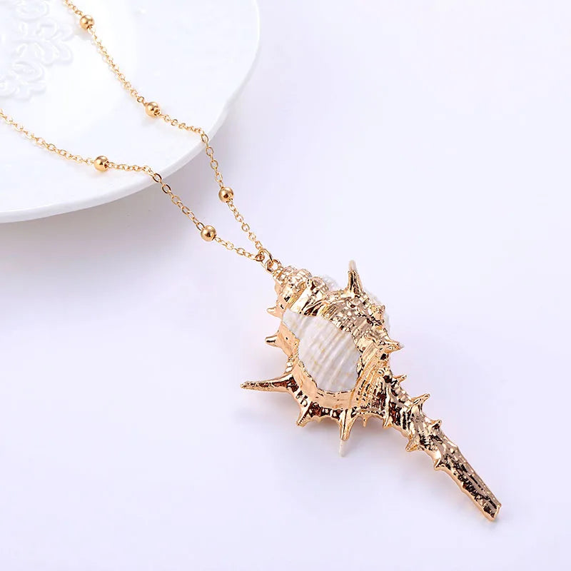 Gold Sea Shell Beach Pendant Necklace