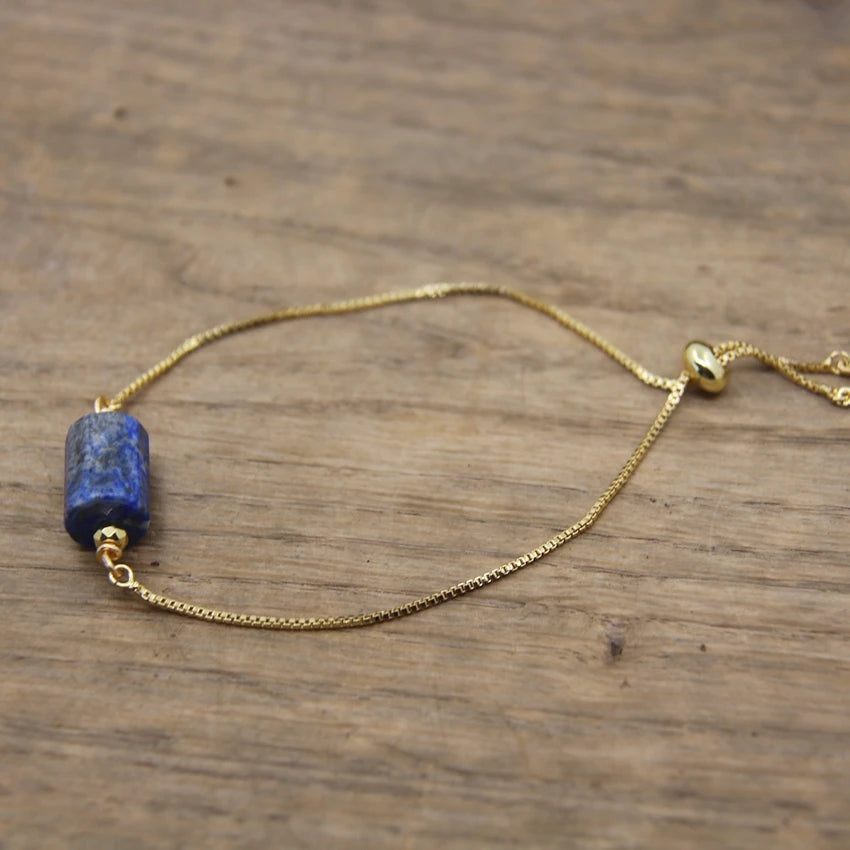 Natural Cylinder Gem Crystal Gold Bracelets