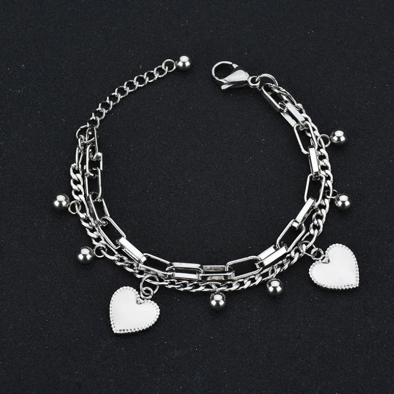 Elegant 2 Layer Lovers Heart Charm Bracelet