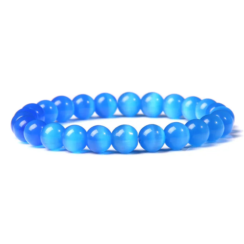Vibrant Rainbow Pastel Color Cat Eye Stone Beads Bracelets