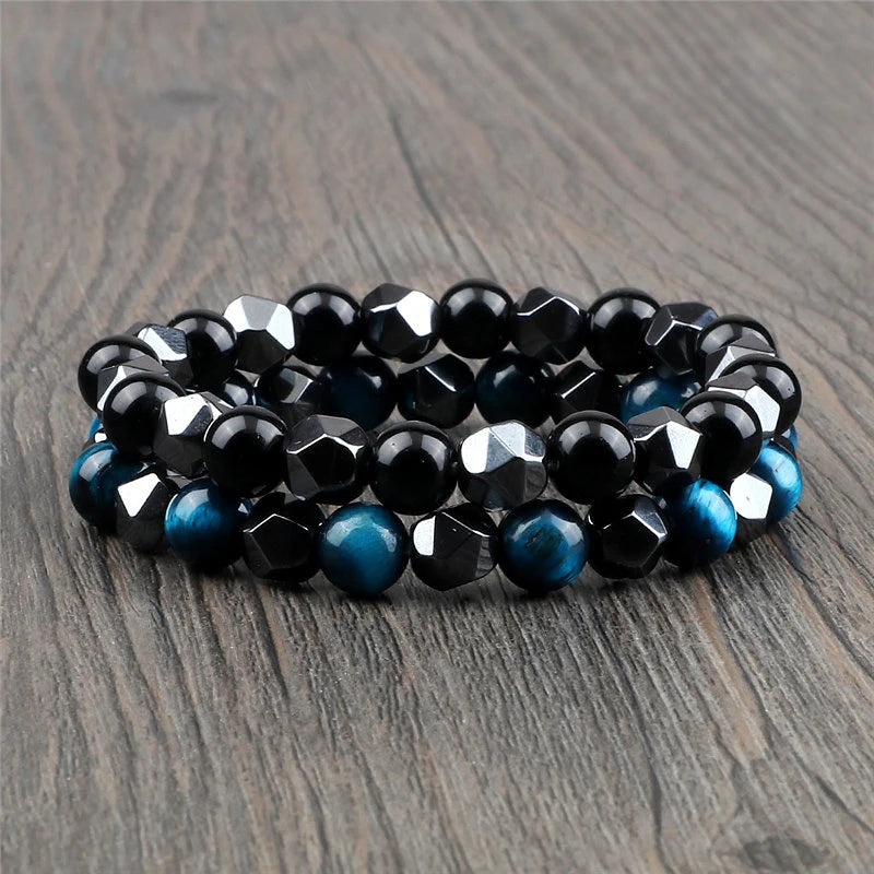 Round Octagon Hematite Natural Crystal Bracelets Sets