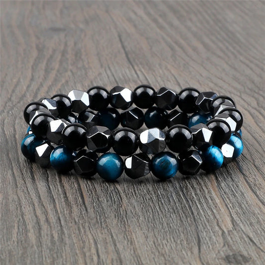 Round Octagon Hematite Natural Crystal Bracelets Sets
