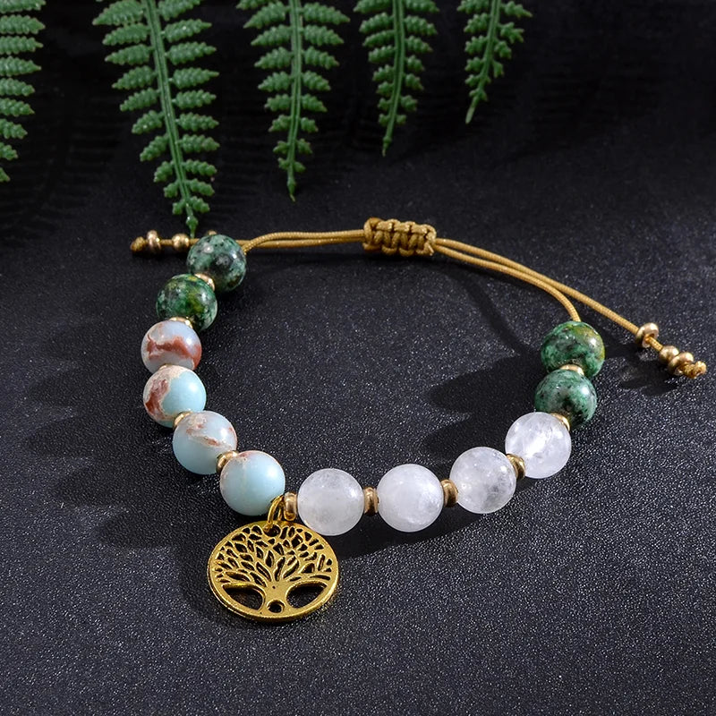 White Jade African Turquoise Emperor Jasper Knotted Set
