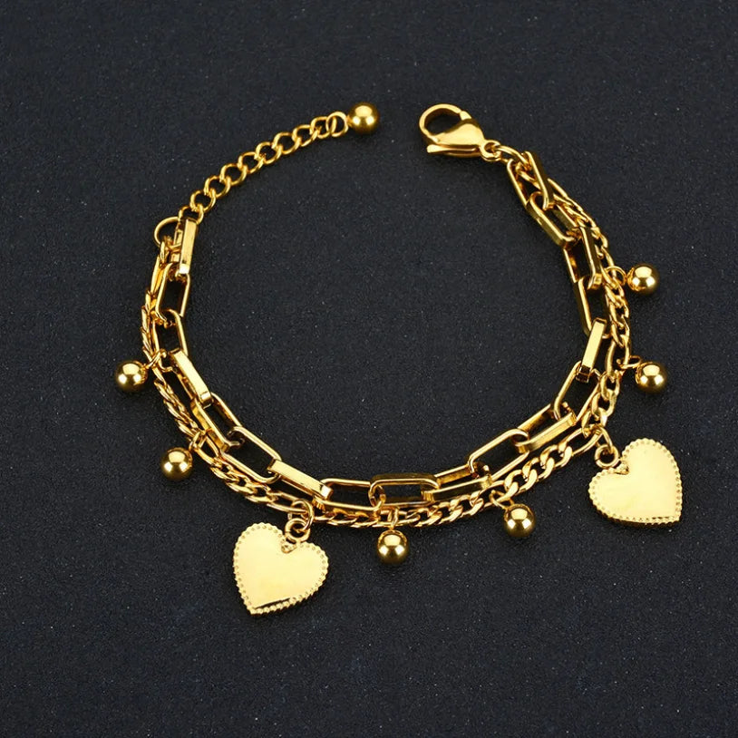 Elegant 2 Layer Lovers Heart Charm Bracelet