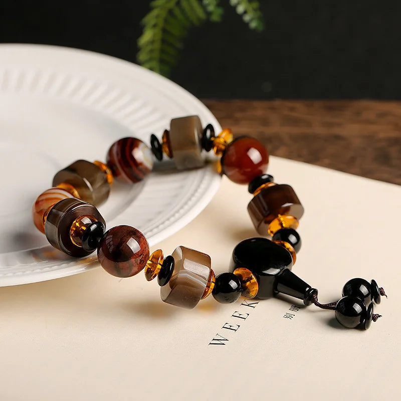 Militant Natural Agate Resin Charm Beaded Bracelet