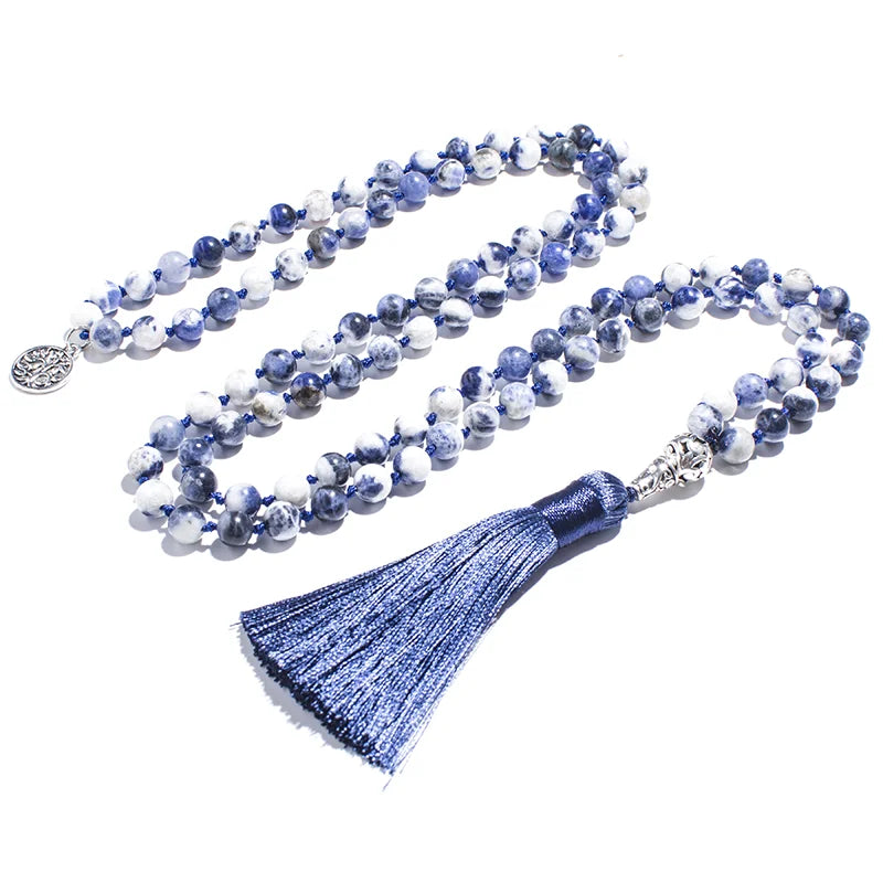 Blue Sodalite Flower Beaded Necklace