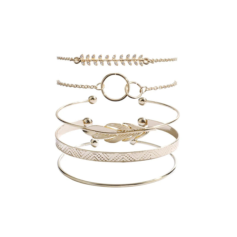 Moon Leaf Crystal Gold Bracelet 5pcs Set