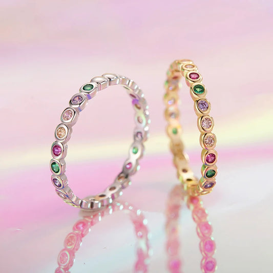 Dazzling Rainbow Heart Round Rings