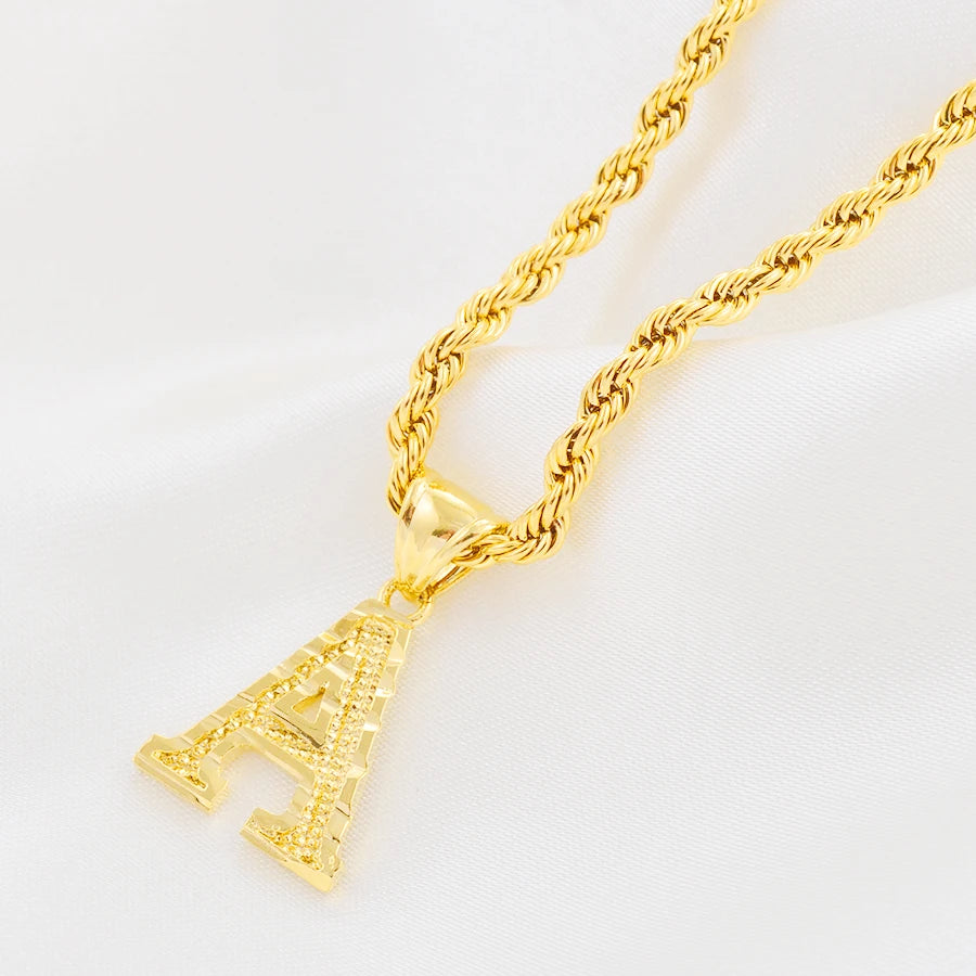 Gold Letter Initial Pendant Rope Chain