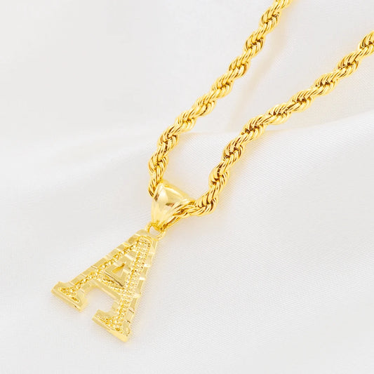 Gold Letter Initial Pendant Rope Chain
