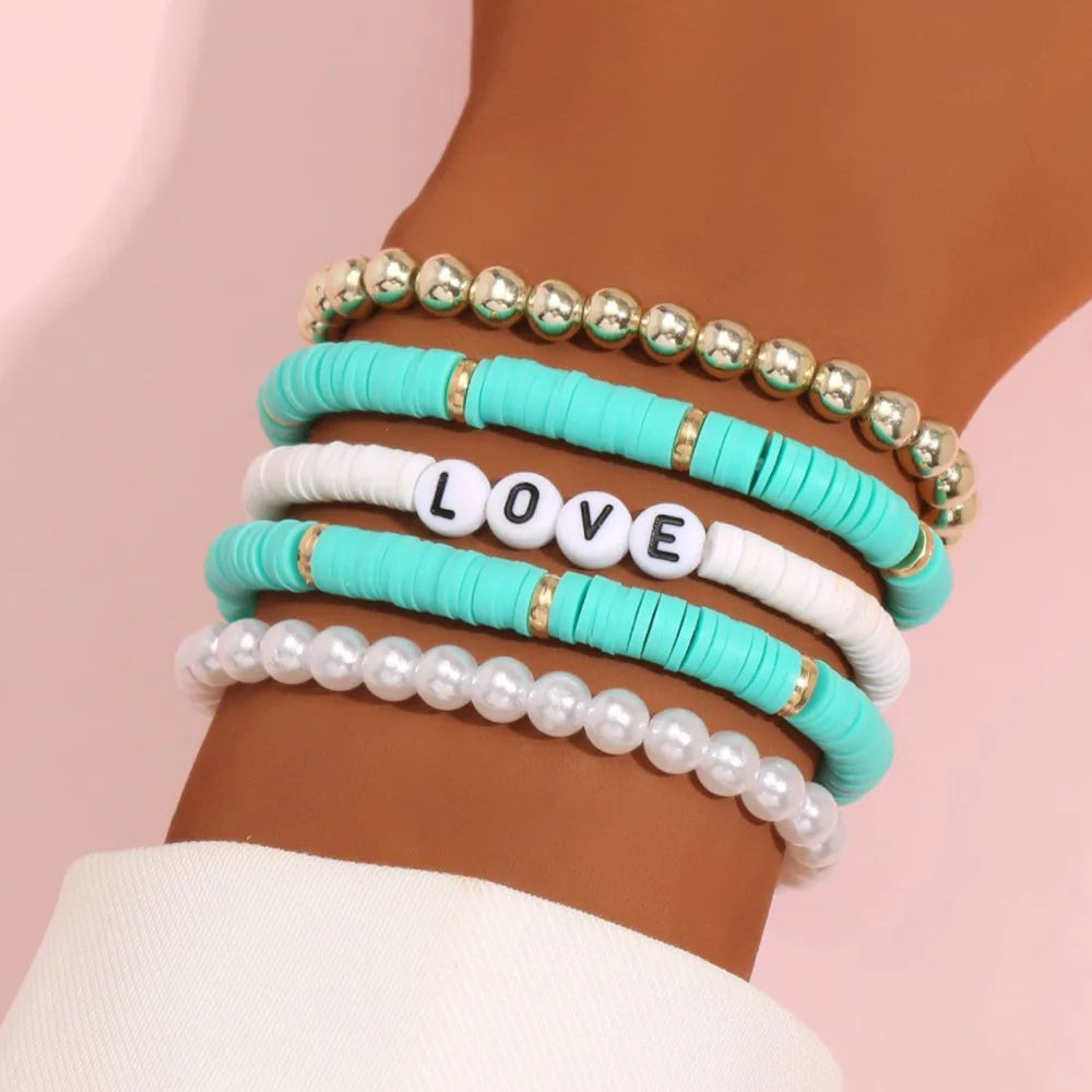 Rainbow Heart Charm Stackable Bracelets Sets